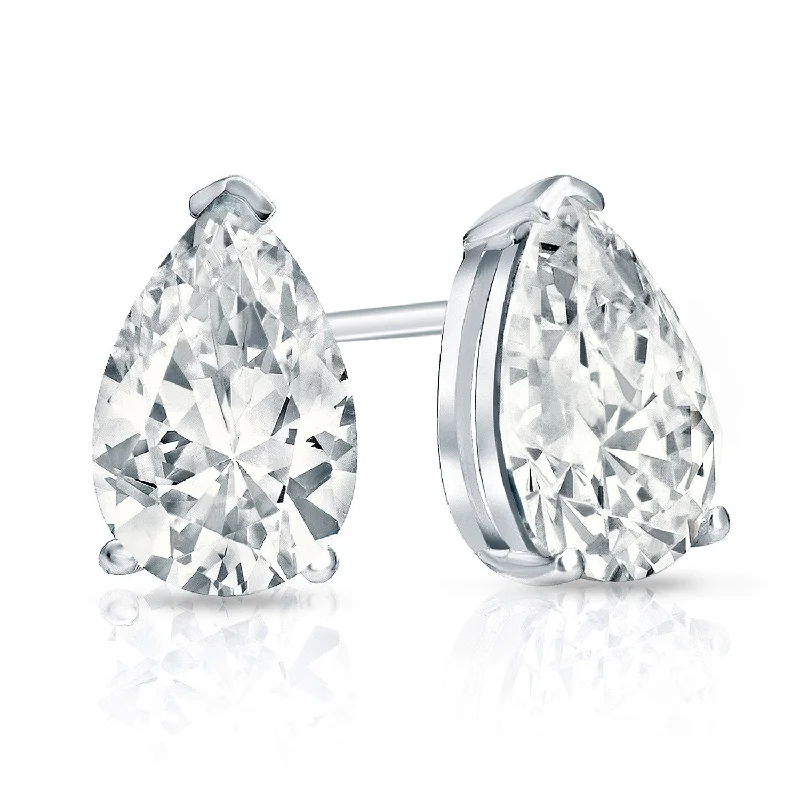 Crystal Stud Earrings for Sparkle -Auriya Plat Gold Lab Grown 4.00 carat TDW Pear Diamond Stud Earrings V-End Prong Push-back