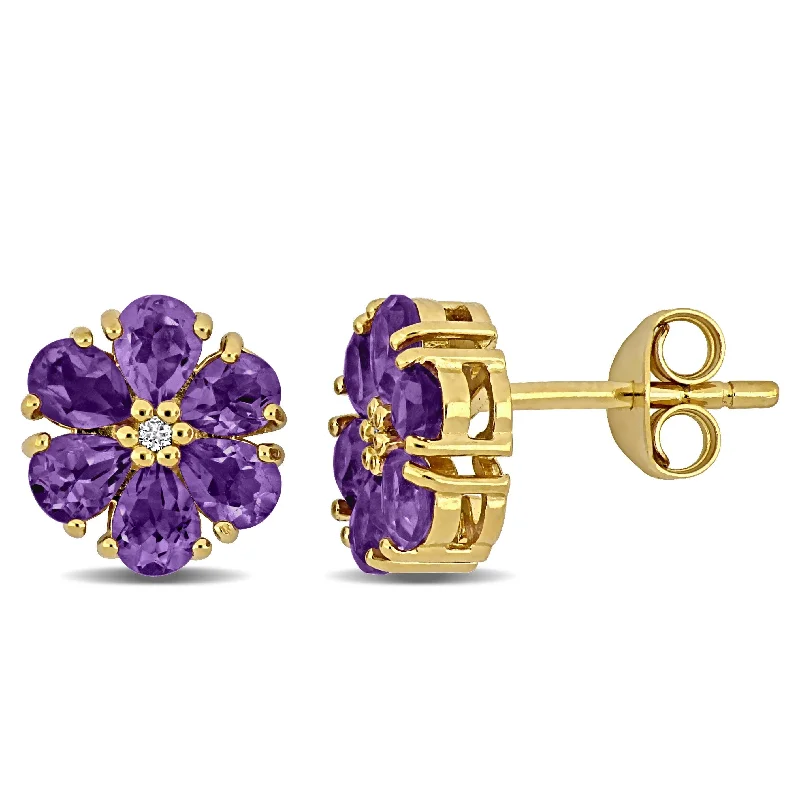 Stud Earrings with Infinity Symbols -Miadora Yellow Sterling Silver 1 4/5ct TGW Amethyst and White Topaz Flower Stud Earrings