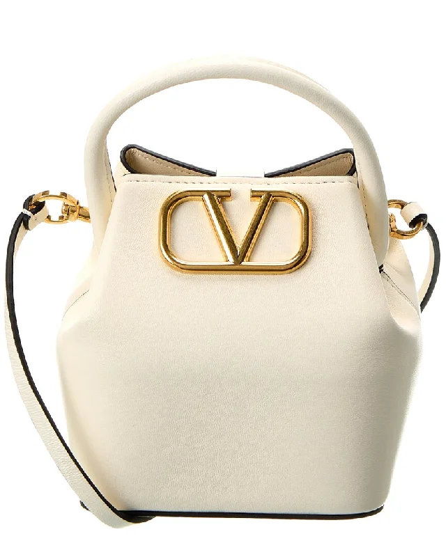 Handle bags with abstract art for uniqueness -Handle bags for formal events with luxurious fabric -Valentino VLogo Leather Bucket Bag