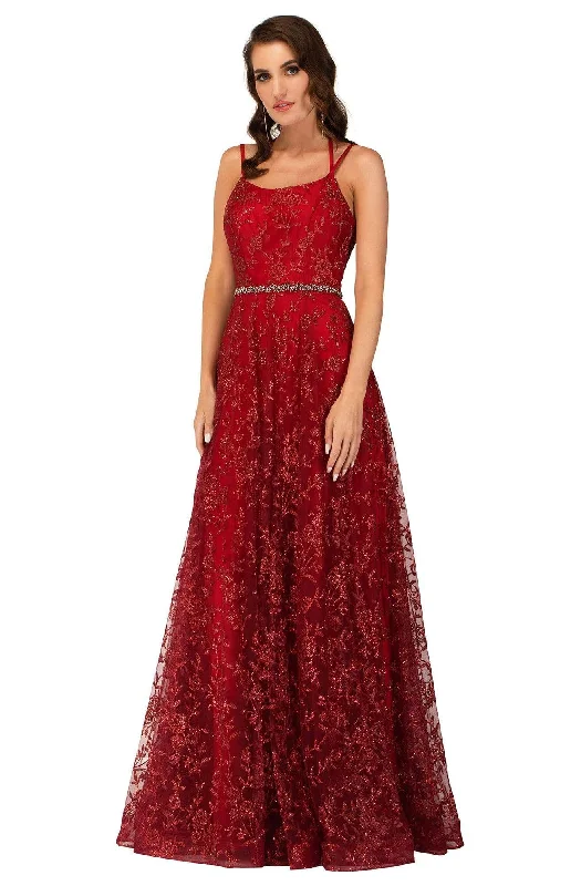 Plus size dresses with adjustable straps fit well -Cecilia Couture - 2121 Glittered Scoop Long Dress