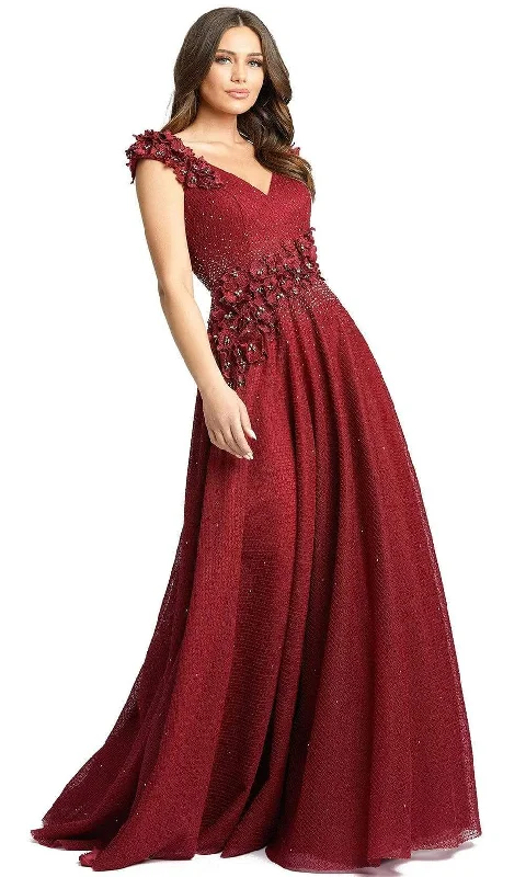 Plus size dresses featuring gemstone details shine subtle -Mac Duggal - 11152 Floral Applique V Neck A-Line Gown