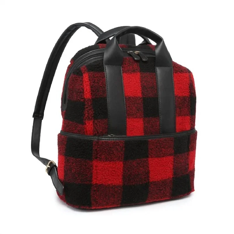 Handle bags with neutral tones for versatility -Handle bags for office wear with organized interiors -Hattie Sherpa Backpack In Red & Black