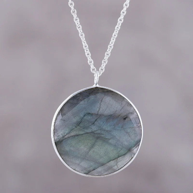 Necklaces and pendants with crescent moon designs for a celestial and mystical feel-Aurora Moon Labradorite & Sterling Silver Necklace