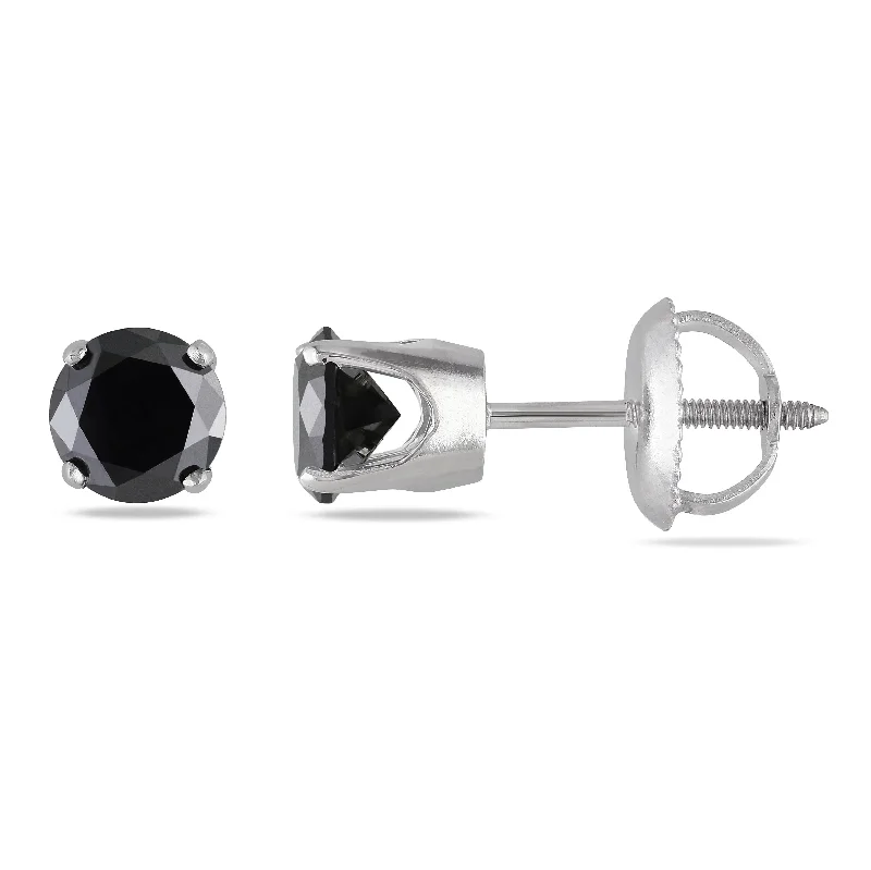 Stud Earrings with Chevron Designs -Mimi & Max 1ct TW Black Diamond Stud Earrings in 14k White Gold