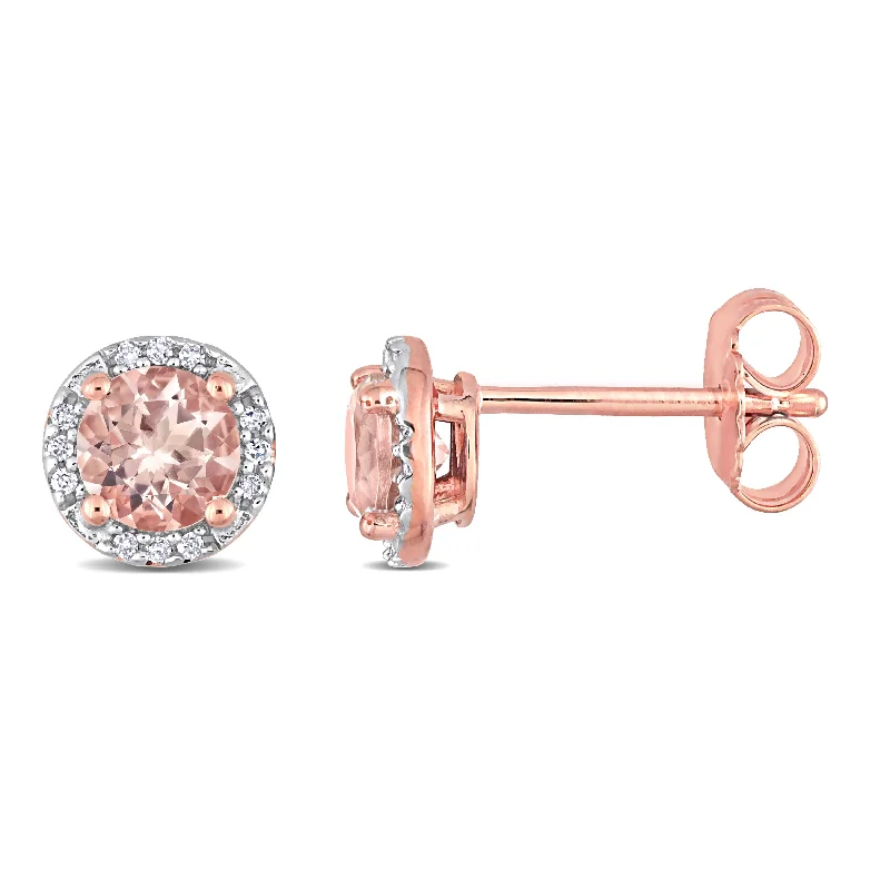 Stud Earrings for Everyday Glamour -Mimi & Max 1 ct TGW Morganite and Diamond Halo Stud Earrings in Rose Silver