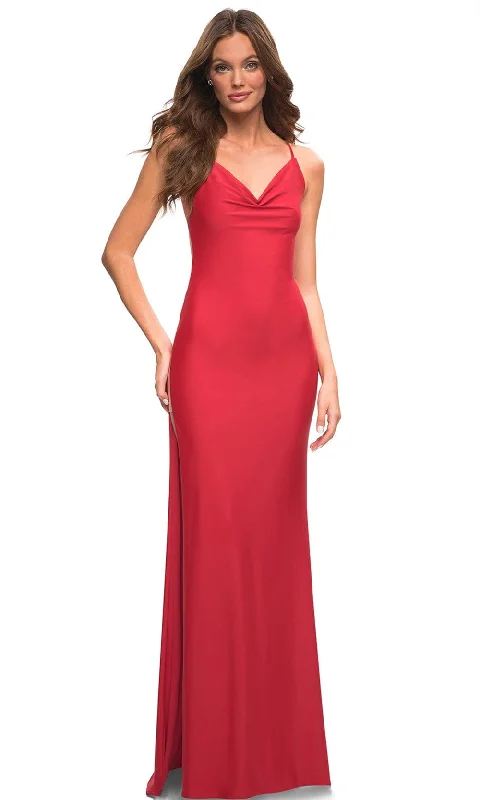 Plus size dresses with soft skirts feel light -La Femme 30437 - Skyscraper Slit Sheath Gown