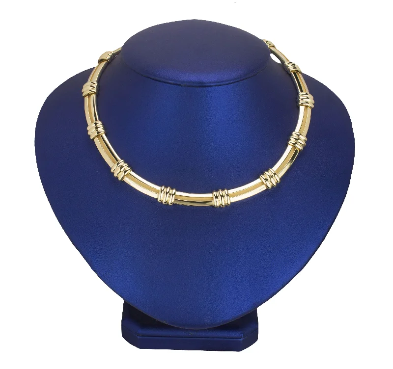 Best necklaces and pendants with black diamonds for an edgy, bold statement-1995 Tiffany & Co ATLAS Motif 18K 750 Yellow Gold Grooved 16.00" Collar Necklace