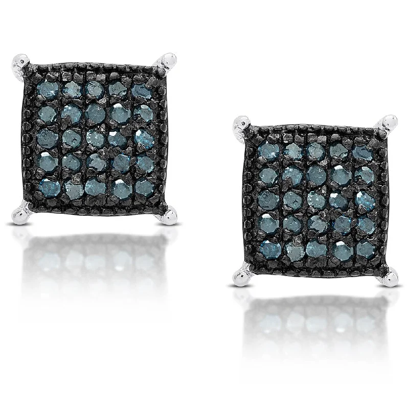 Small Stud Earrings for Delicate -Finesque Sterling Silver 1/2 ct TDW Blue Diamond Square Stud Earrings