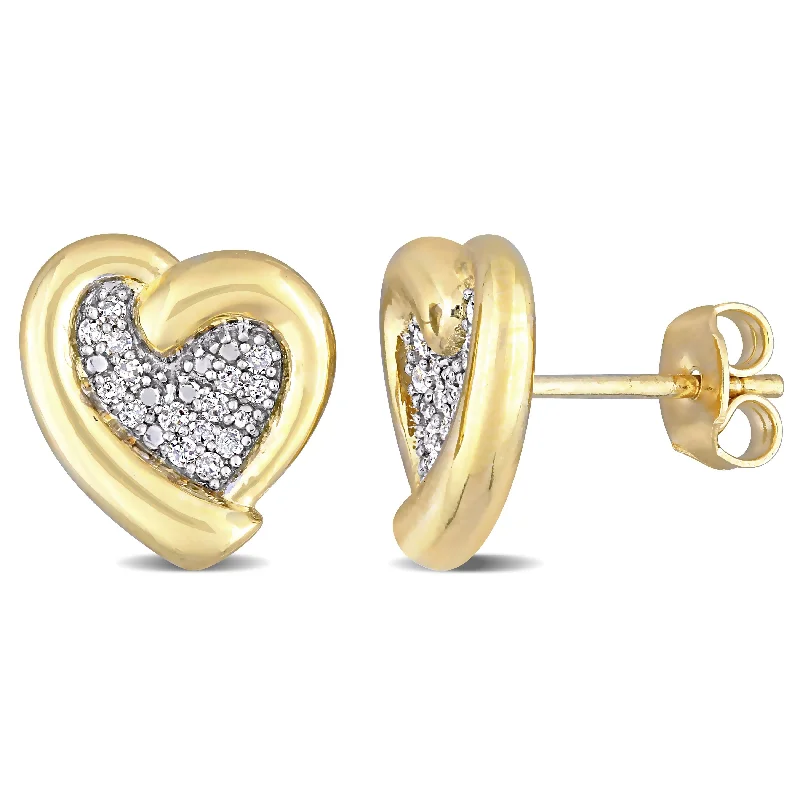 Contemporary Stud Earrings for Fashion -Miadora Yellow Plated Sterling Silver 1/6ct TDW Diamond Clustered Heart Stud Earrings