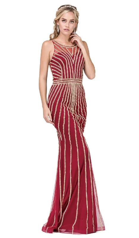 Plus size dresses with V-necks elongate figures -Dancing Queen - 2448 Metallic Bead Striped Prom Gown