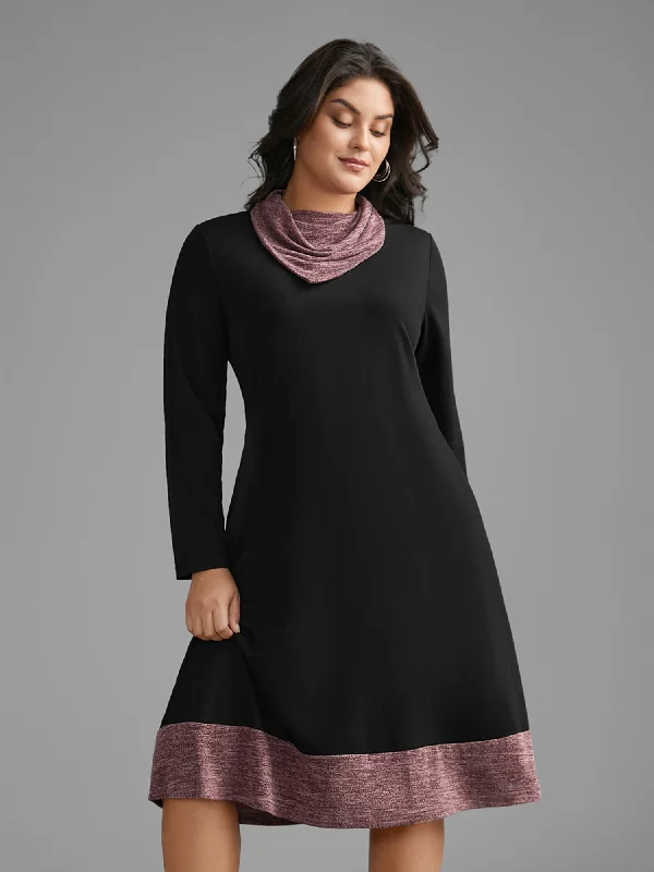 Plus size dresses with high necklines look refined -Heather Patchwork Turtleneck Midi Dress