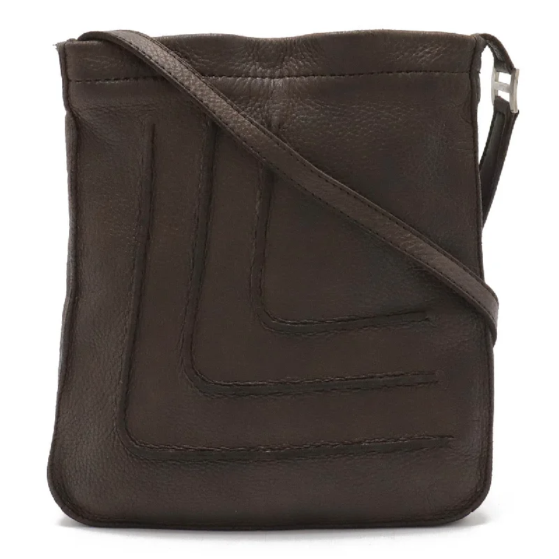 Handle bags with sleek zippers for closure -Elegant handle bags with metallic finishes -Hermes Leather Shoulder Bag Dark Brown