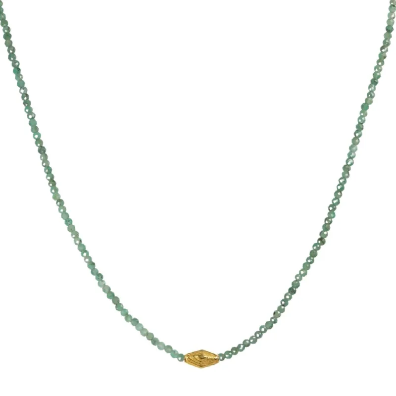 Necklaces and pendants with personalized charms for a custom piece of jewelry-Faceted Emerald Beaded Necklace with 18K Stepped Rhombus Bead & Clasp