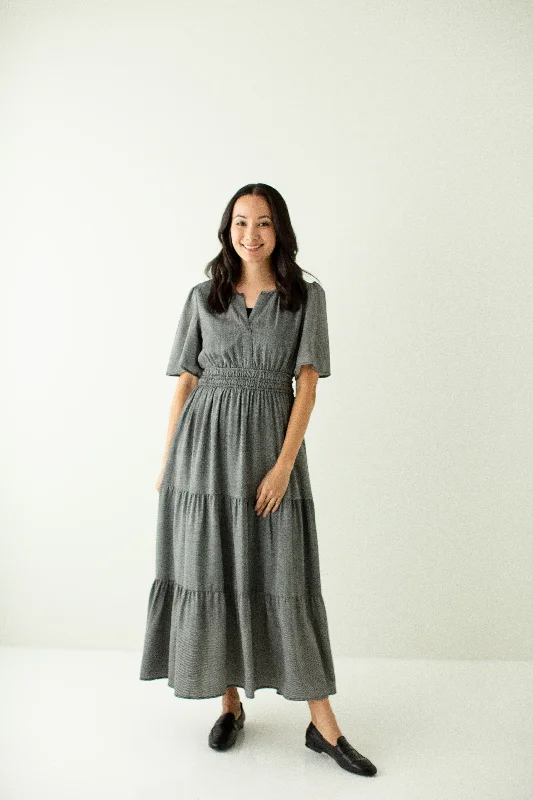 Plus size dresses with ruched details hide flaws -'Prairie' Mini Gingham Tiered Maxi Dress