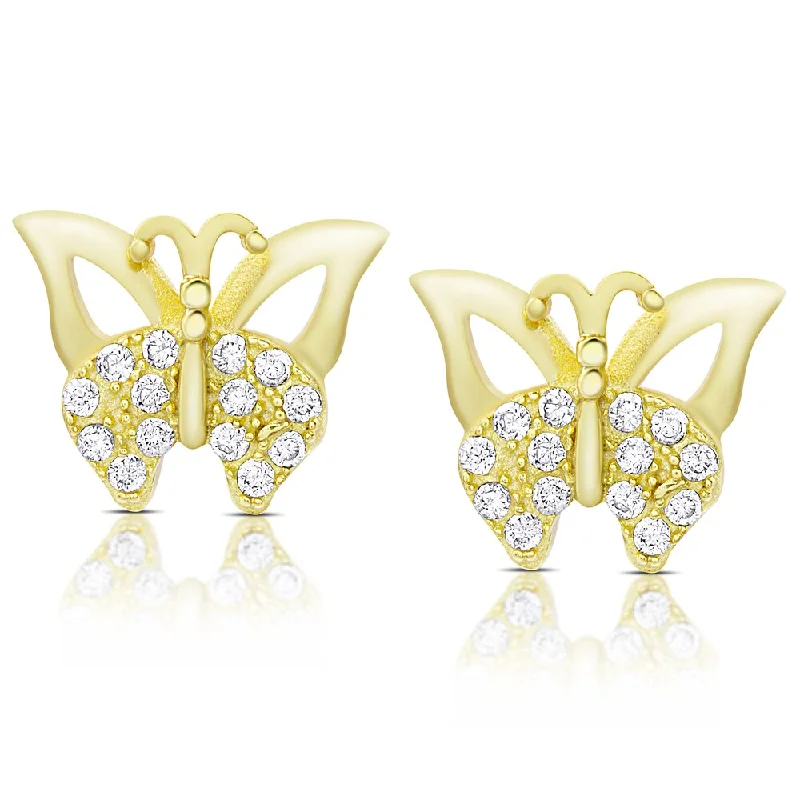 Contemporary Stud Earrings for Fashion -Dolce Giavonna Gold Over Silver or Sterling Silver Cubic Zirconia Butterfly Stud Earrings