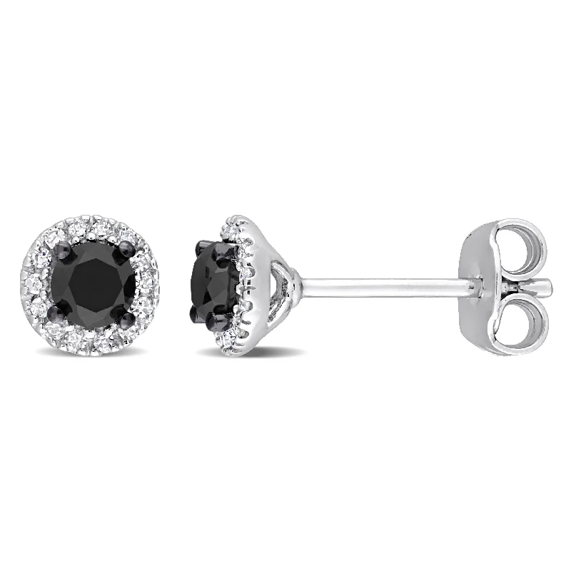 Stud Earrings for School Uniform -Mimi & Max 1/2ct TW Black and White Halo Diamond Stud Earrings in Sterling Silver