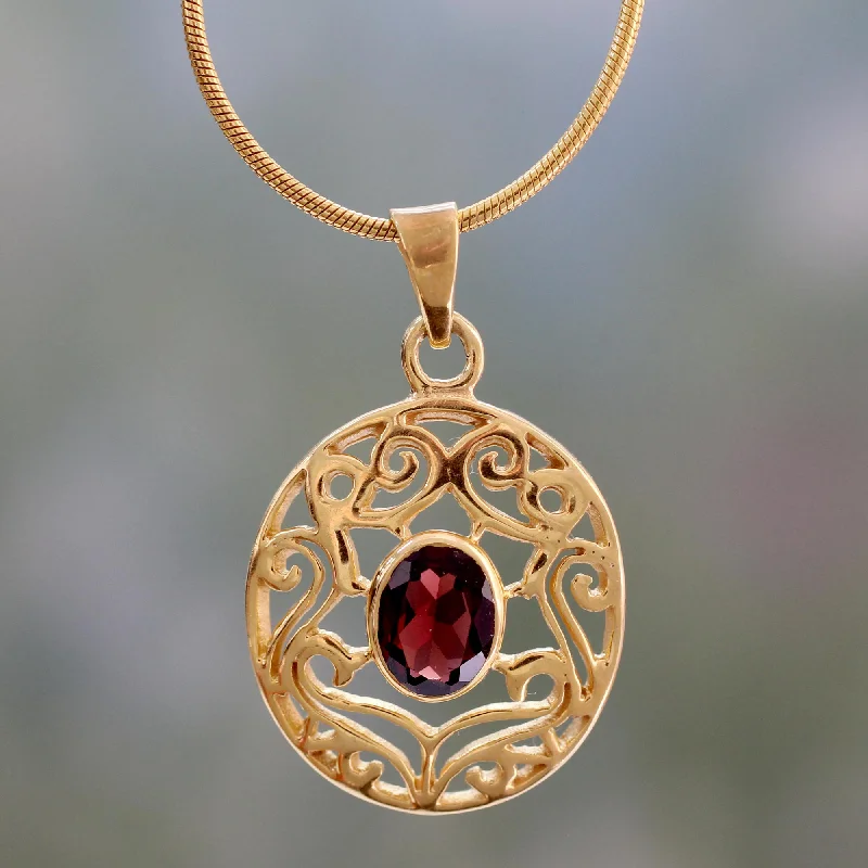 Best necklaces and pendants with heart-shaped lockets for a sentimental keepsake-Golden Goddess Handcrafted Vermeil and Garnet Necklace Golden Jewelry