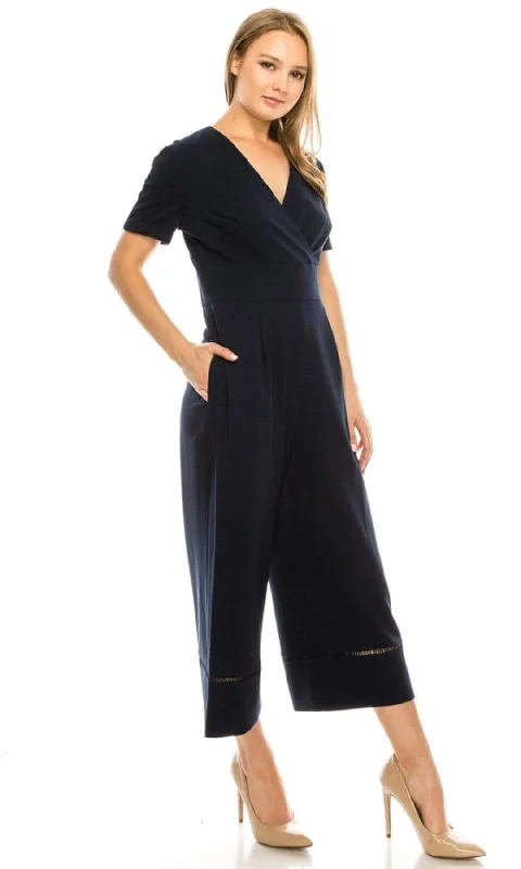 Plus size dresses featuring boho vibes are chic -Maggy London - G3935M Short Sleeve V-Neck Capri Jumpsuit