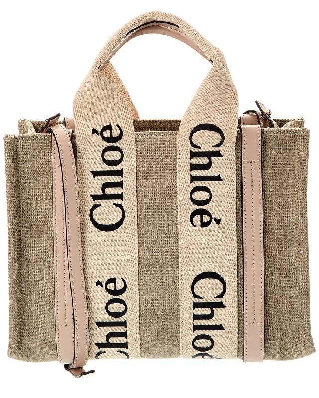 Designer handle bags with luxury logo detailing -Elegant handle bags for evening events -Chloé Woody Small Canvas & Leather Tote