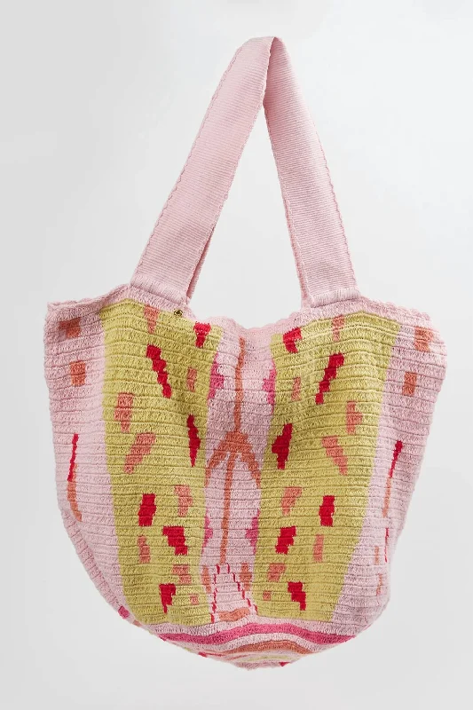 Handle bags with artistic prints for creativity -Casual handle bags with zippered compartments -Maleiwa Handmade Tote Bag In Pink/red