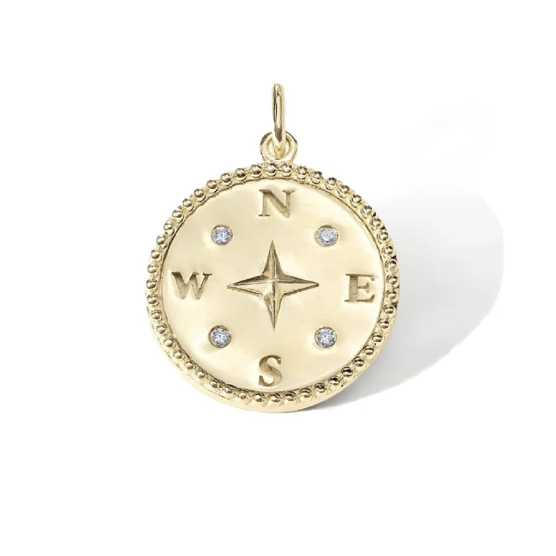 Necklaces and pendants with zodiac constellation designs for an astrological touch-10 Karat Yellow Gold Compass Pendant with White Diamond Inla...