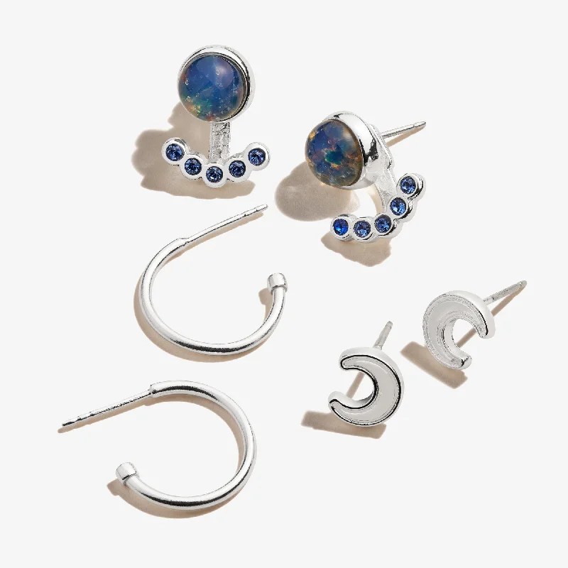 Stud Earrings for Work Attire -Sapphire Crystal Hoop + Moon Stud Earrings Gift Set