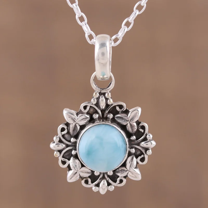 Beautiful necklaces and pendants with moon and star charms for a dreamy effect-Ethereal Eden Larimar and Sterling Silver Pendant Necklace from India