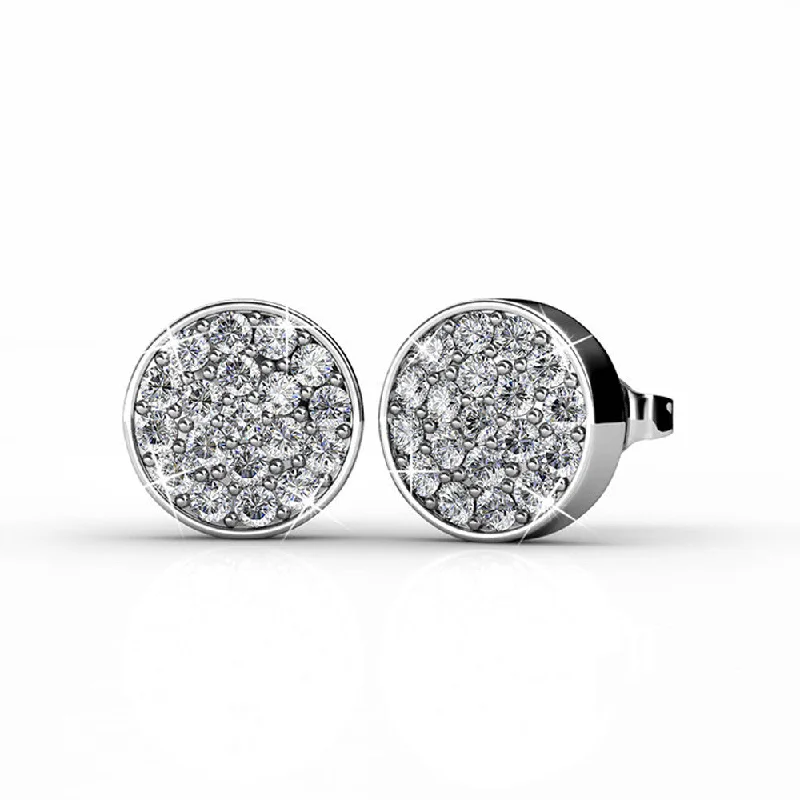 Hypoallergenic Stud Earrings for Sensitive -Nelly 18k White Gold Plated Pave Stud Earrings with Swarovski Crystals