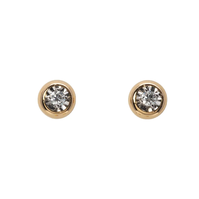 Maximalist Stud Earrings for Bling -.18ctw Diamond Bezel Set Illusion 14K Gold Stud Earrings