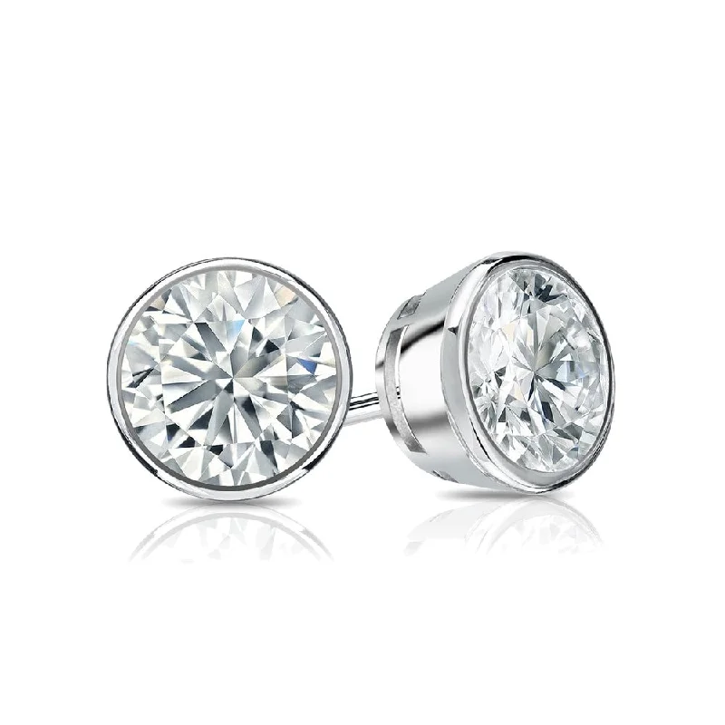 Small Stud Earrings for Delicate -Auriya Platinum 2ctw Bezel-set Round Moissanite Stud Earrings - 6.5 mm, Push-Backs