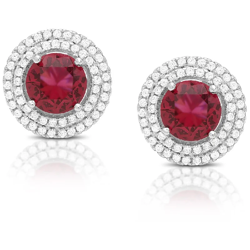 Maximalist Stud Earrings for Bling -Dolce Giavonna Sterling Silver Cubic Zirconia Circle Stud Earrings