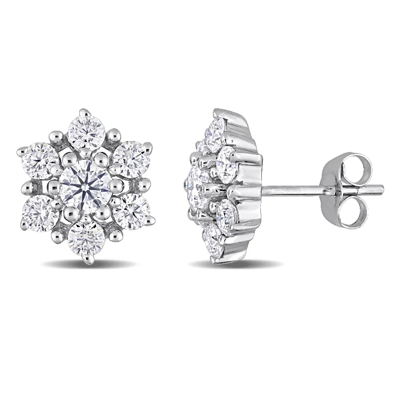 Gold Stud Earrings for Women -Miadora 1 1/3ct DEW Moissanite Floral Cluster Stud Earrings in 10k White Gold