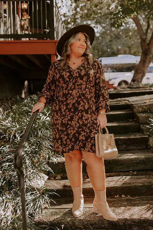 Plus size dresses featuring metallic hues shine soft -Maple Dreams Floral Mini Dress Curves