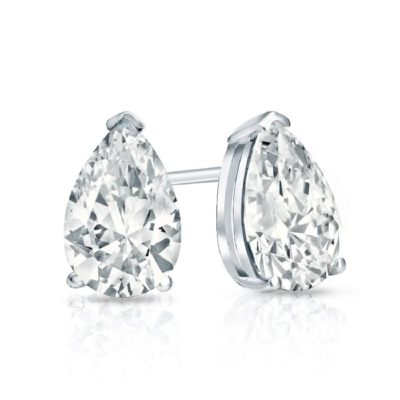 Stud Earrings for Prom Night -Auriya Plat Gold Lab Grown 1.00 carat TDW Pear Diamond Stud Earrings V-End Prong Screw-back