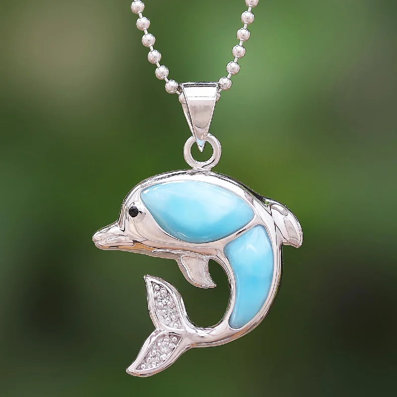 Necklaces and pendants with love knot designs for a romantic, meaningful symbol-Dolphin Leap Larimar & Silver Pendant Necklace