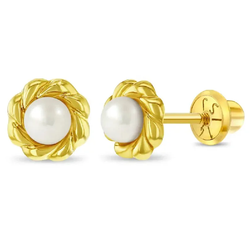 Stud Earrings for Work Attire -Children's 14K Yellow Gold Cultured Pearl Stud Earrings