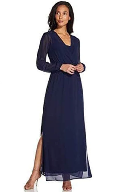 Plus size dresses with unique patterns catch eyes -Adrianna Papell AP1D104303 - Long Sleeves V-Neck Long Dress