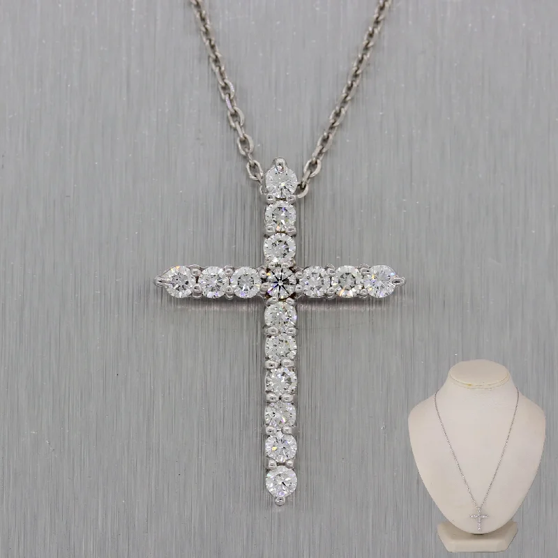 Best necklaces and pendants with opal and gold for a vibrant, luxurious contrast-Modern 14k White Gold 1ctw Diamond Cross 18" Necklace