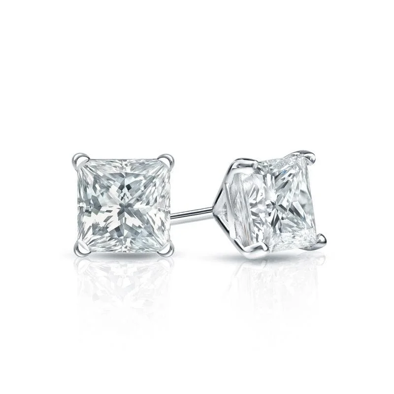 Stud Earrings with Enamel -Auriya Plat Gold Lab Grown 0.62 carat TDW Princess Diamond Stud Earrings 4-Prong Martini Push-back