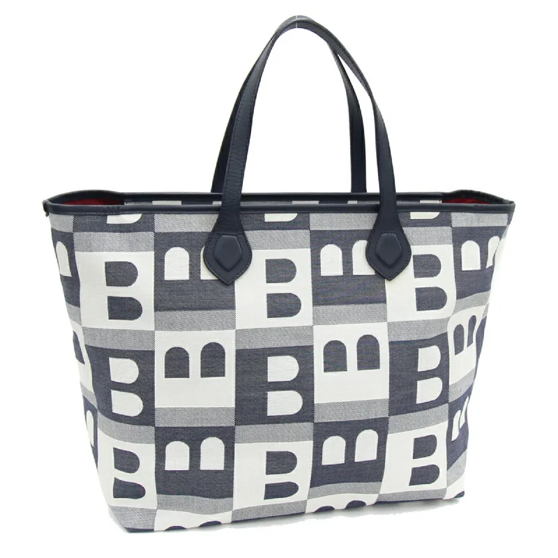 Handle bags with rugged canvas for outdoors -Handle bags with marble print for a unique design -Bally ivory Navy Canvas Leather Tote Bag (Pre-Owned)