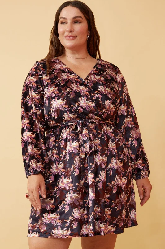 Plus size dresses featuring polka dots feel playful -Floral Burnout Velvet Belted Wrap Dress