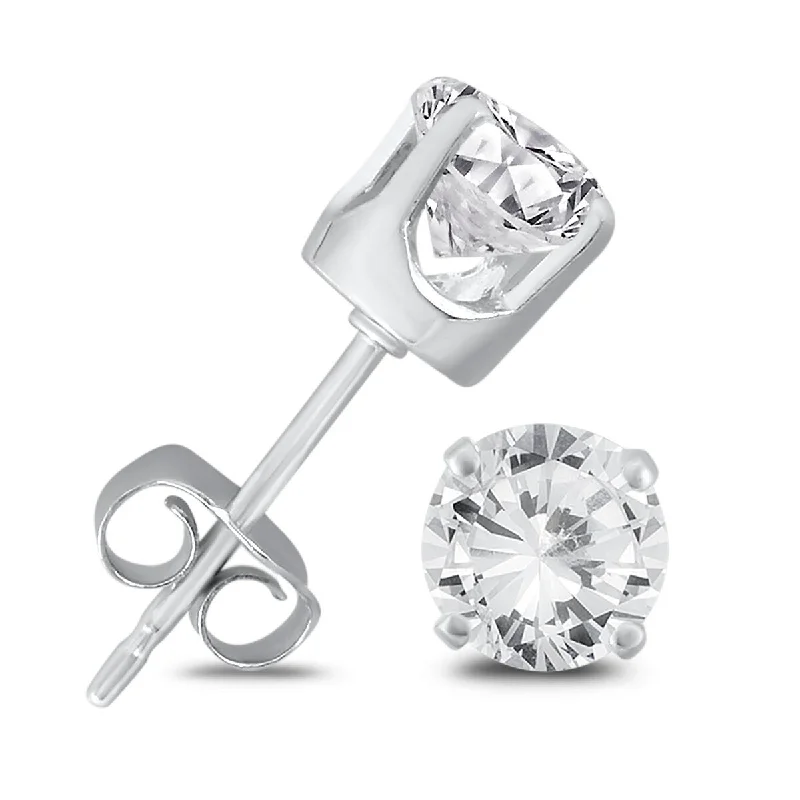 Indian Stud Earrings with Intricacy -Marquee 1 Carat TW Round Solitaire Diamond Stud Earrings in .925 Sterling Silver