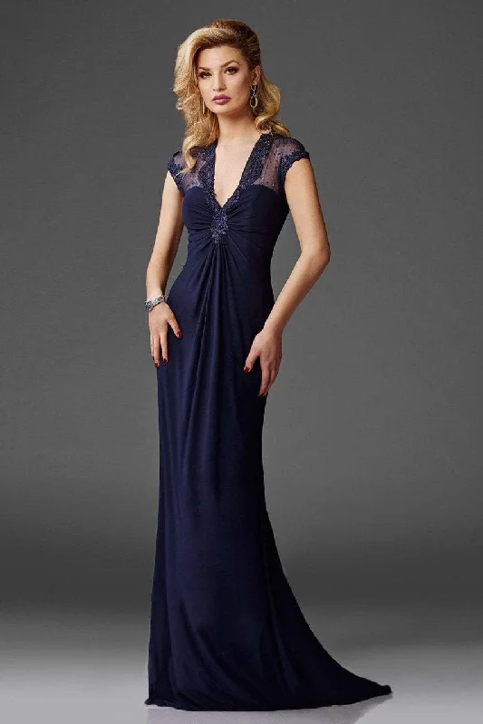 Stylish plus size dresses with stretch fabric flatter all -Clarisse - M6412 Embellished V Neck Evening Gown