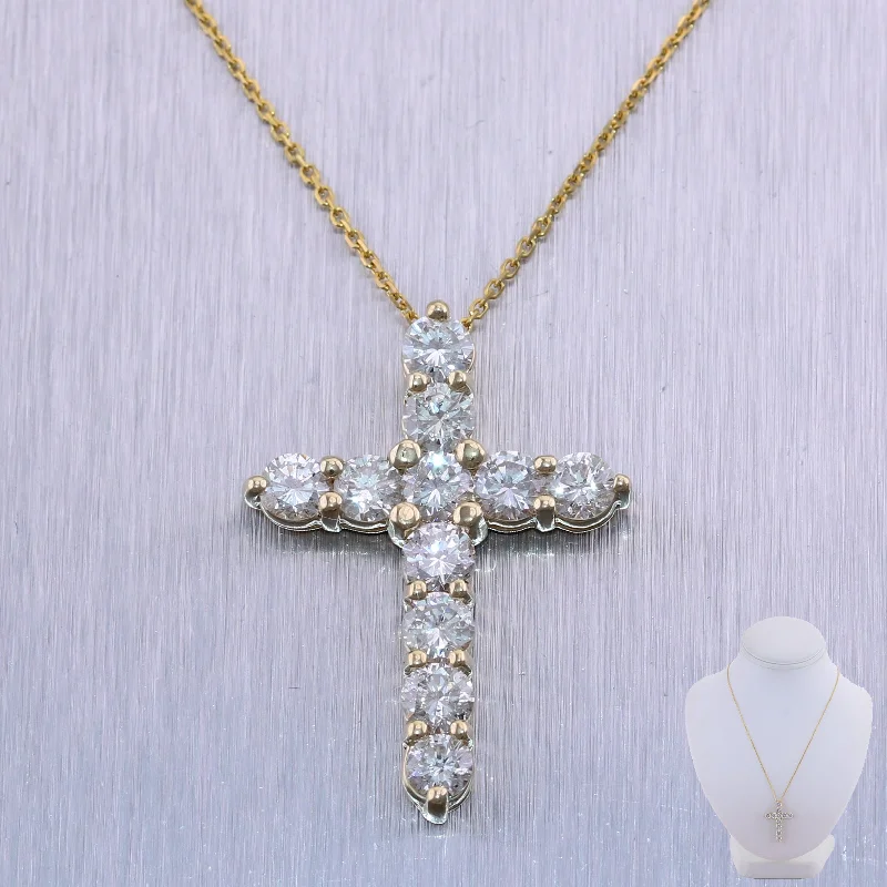 Best necklaces and pendants with infinity hearts for a romantic, eternal symbol-Modern 14k Yellow Gold 3.12ctw Diamond Cross 20" Necklace