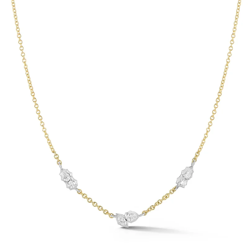 Elegant necklaces and pendants with infinity symbols for timeless designs-Two-Tone "Posey" Three Diamond Cluster Station Necklace