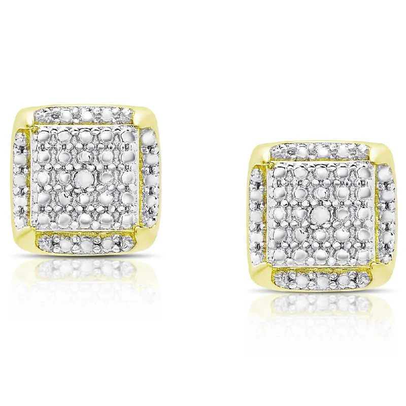 Lightweight Stud Earrings for All Day -Finesque Gold Over Sterling Silver Diamond Accent Square Stud Earrings - White