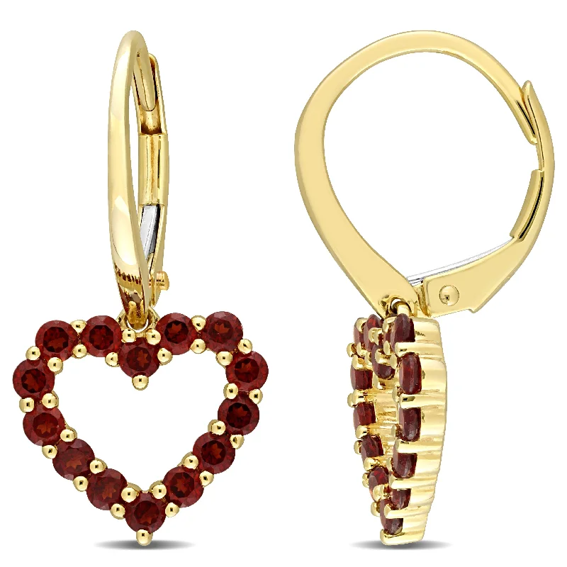 Best hoop earrings with tribal designs for a cultural and exotic aesthetic-1 1/8ct Garnet Heart Leverback Earrings in 10k Yellow Gold