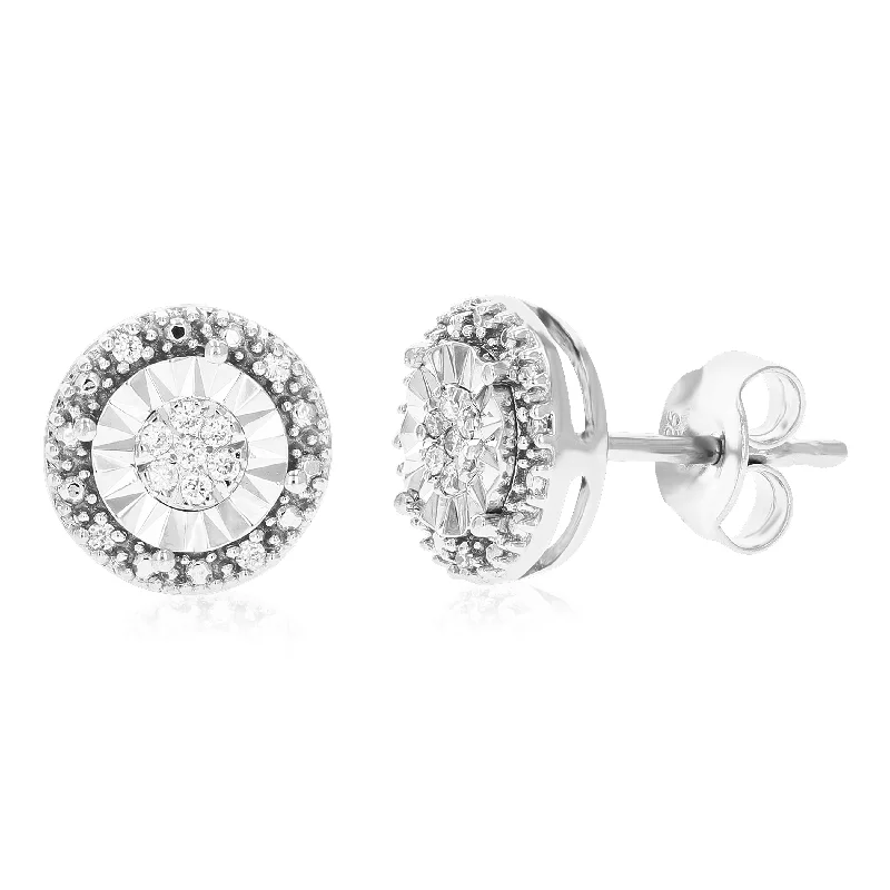 Best hoop earrings with gold for a luxurious and timeless look-1/10 cttw 22 Stones Round Lab Grown Diamond Studs Earrings .925 Sterling Silver Prong Set 1/3 Inch