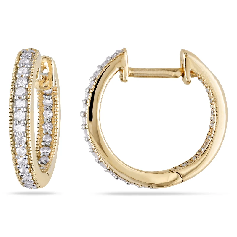 Hoop earrings with pearl accents for a chic and classic style-1/4 CT TW Diamond Inside Outside Hoop Earrings in 14K Yellow Gold