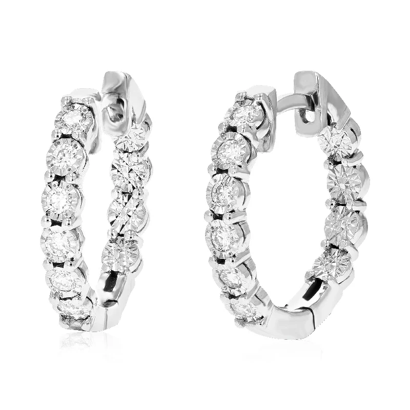 Best hoop earrings with baroque pearls for a luxurious and elegant vibe-1/4 cttw 12 Stones Round Cut Lab Grown Diamond Hoop Earring .925 Sterling Silver Prong Set 2/3 Inch